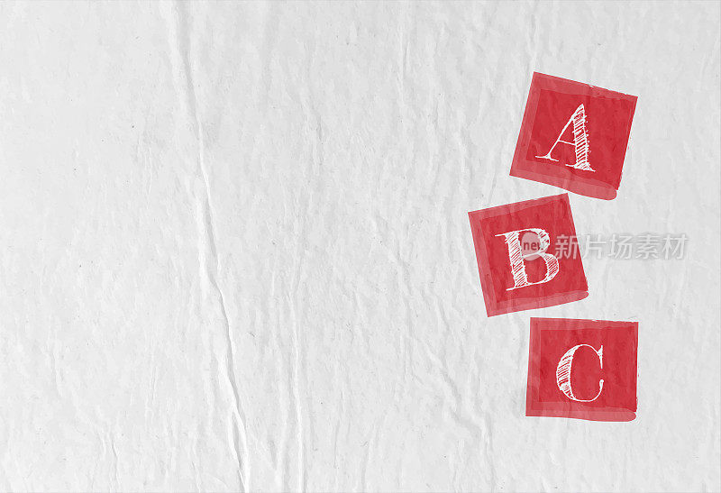 B - C字母块设计画或印刷在右边的边缘，作为白色的边缘皱巴巴的垃圾效果的水平纸张留下复印空间